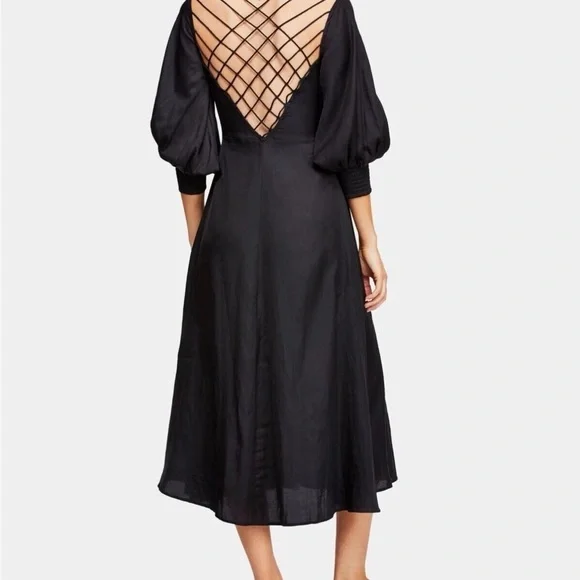 Free People Black Long Sleeve Dress with Lattice Back - Picture 2 of 13